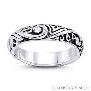 Swirl Pattern "Wind Gust" Engraved Design Ring in .925 Sterling Silver Size 5